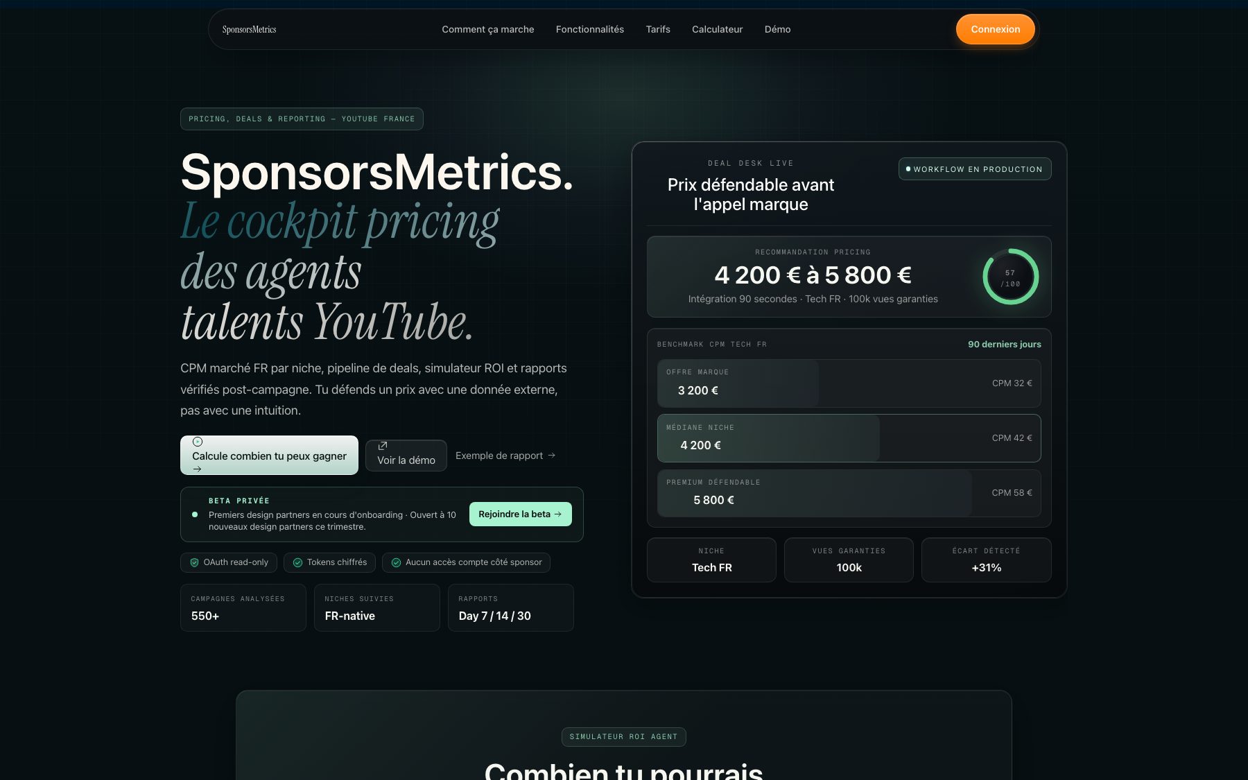 SponsorsMetrics — le cockpit de pricing pour agents de talents YouTube